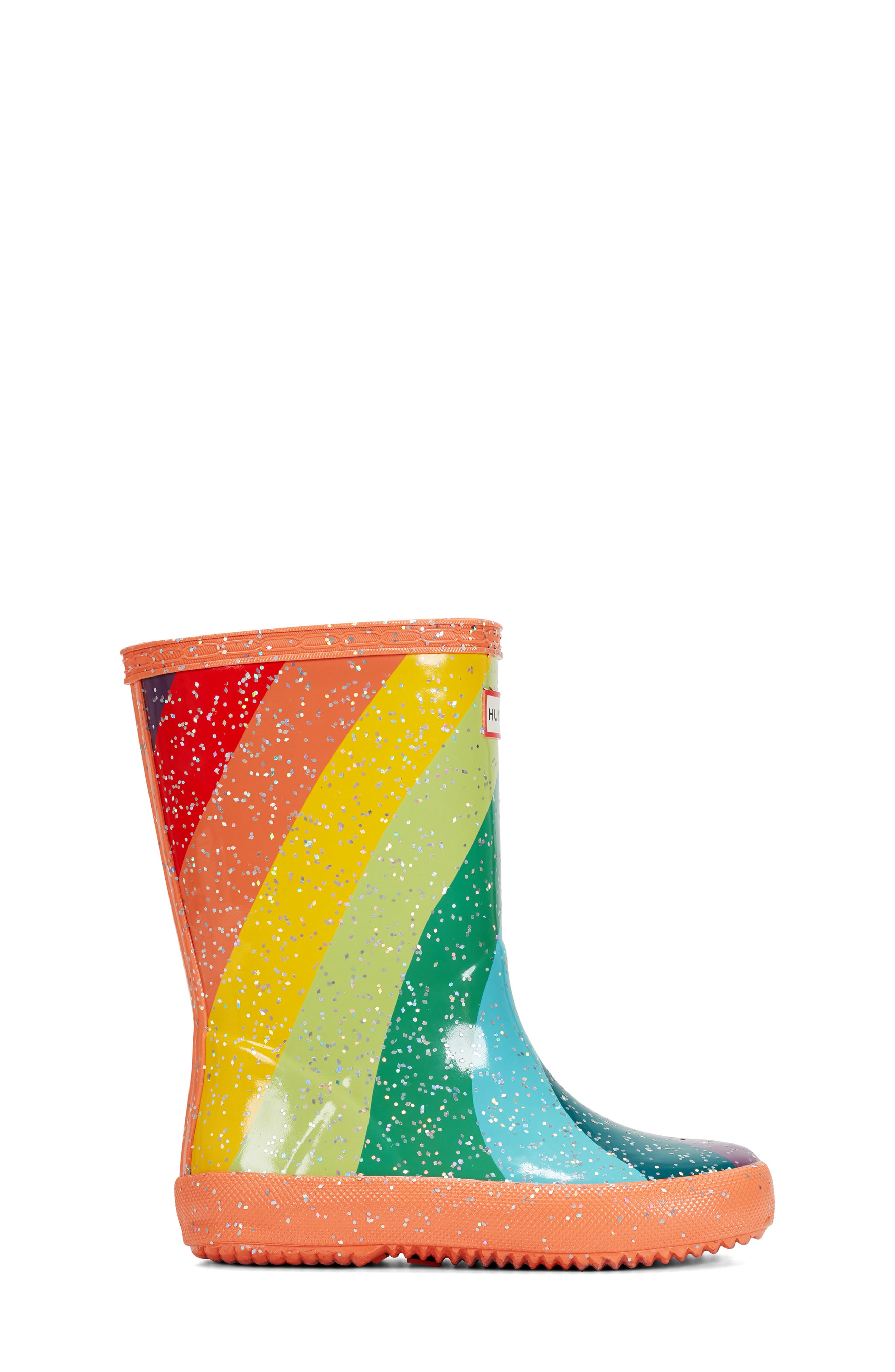 Hunter Kids' Original First Classic Glitter Rain Boot, Alternate, color, Optimistic Orange