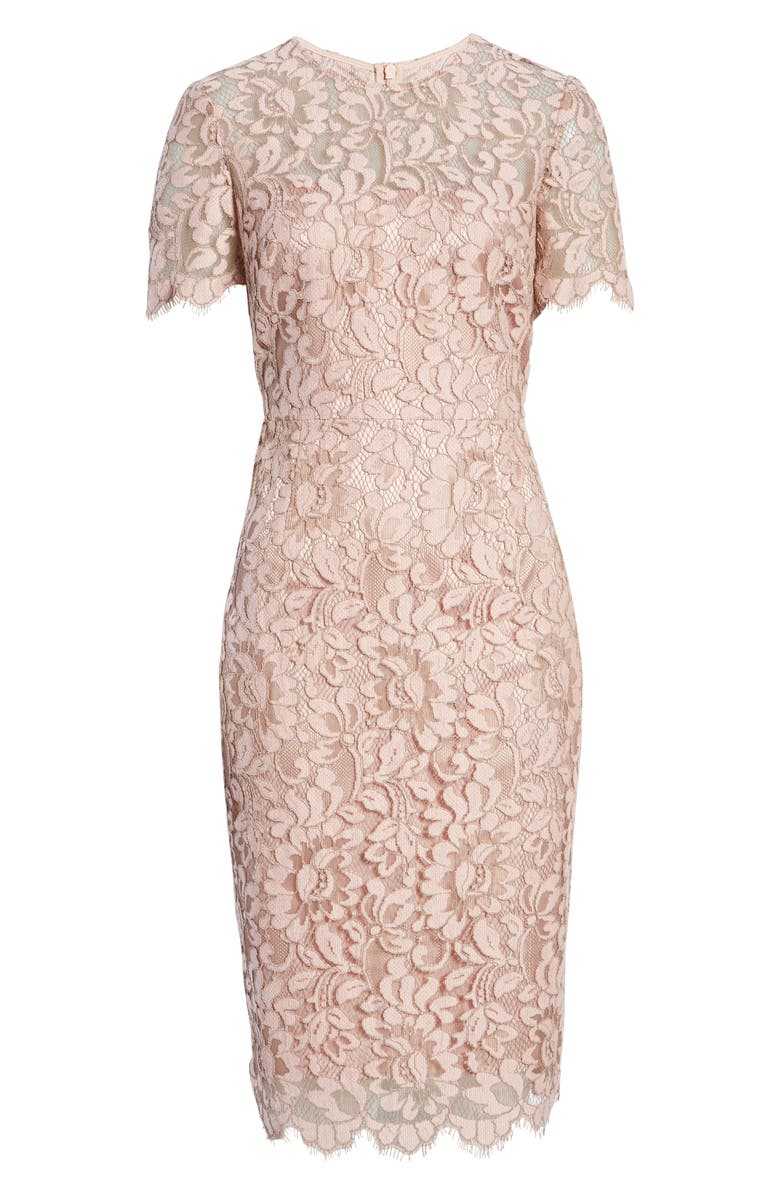 Eliza J Embroidered Lace Overlay Cocktail Dress, Alternate, color, Blush