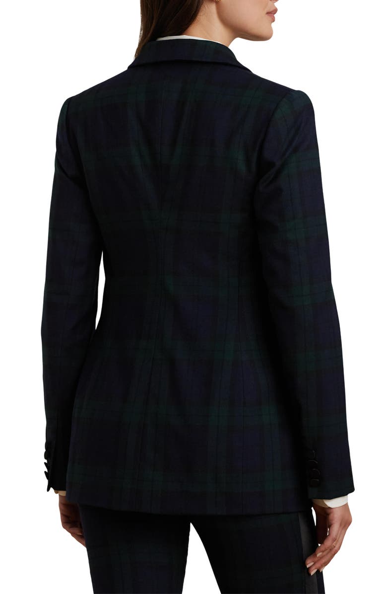 Lauren Ralph Lauren Plaid Satin Trim Double Breasted Wool Blend Blazer, Alternate, color, 