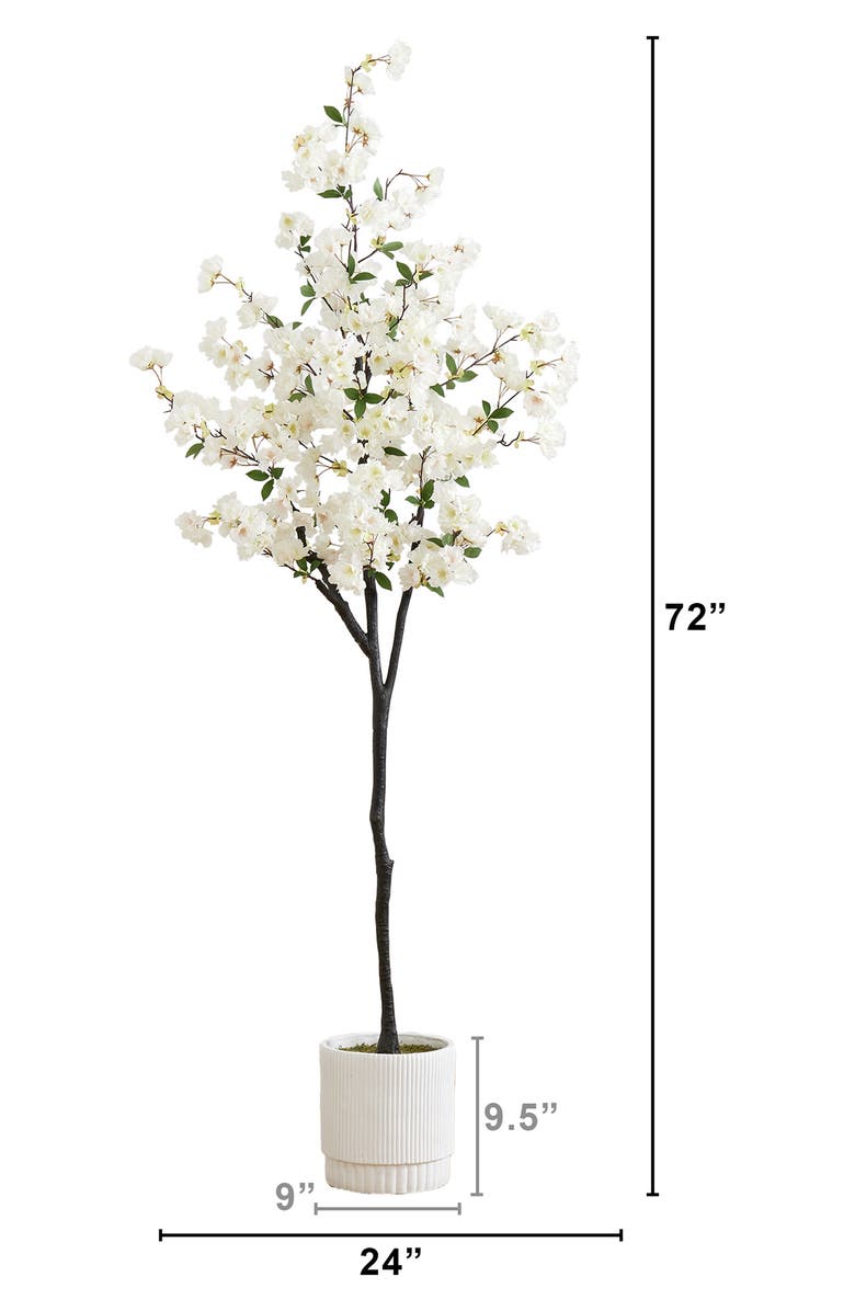 NEARLY NATURAL 6 ft. Cherry Blossom Artificial Plant in White Planter, Alternate, color, 