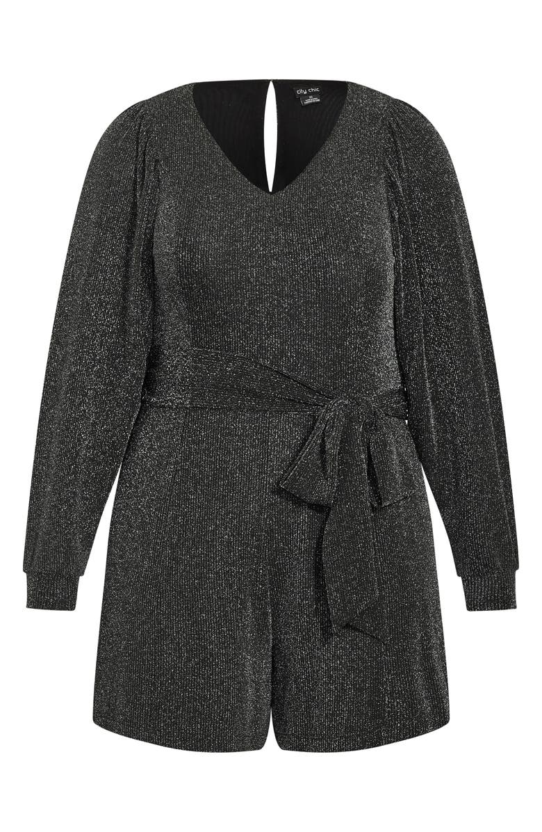City Chic Celebration Long Sleeve Romper, Alternate, color, Gunmetal