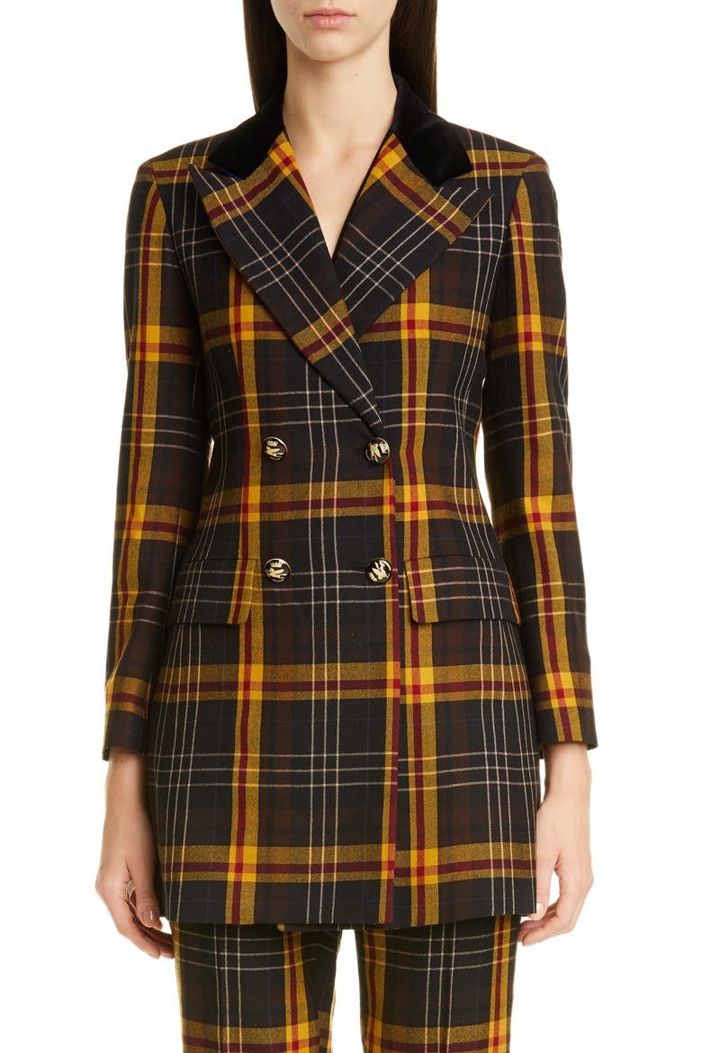 Tartan Wool Blazer, Main, color, BLACK