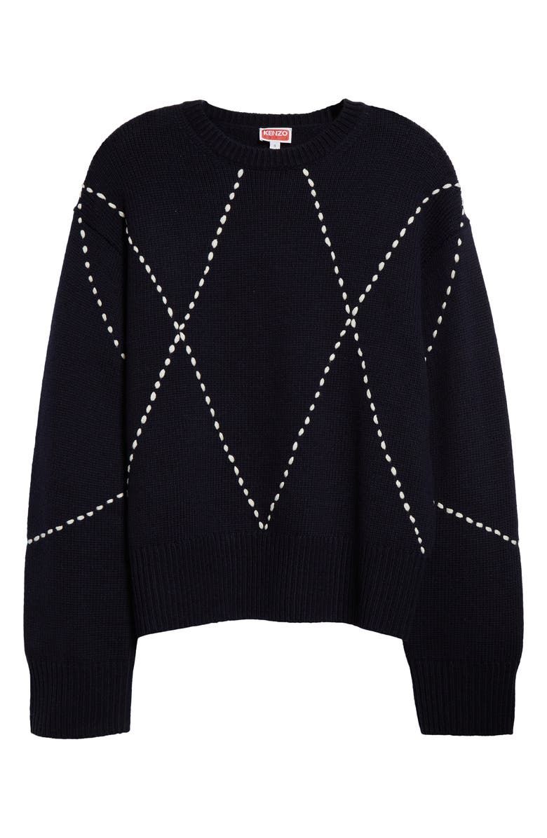 KENZO Sashiko Stitch Wool Blend Crewneck Sweater, Alternate, color,
