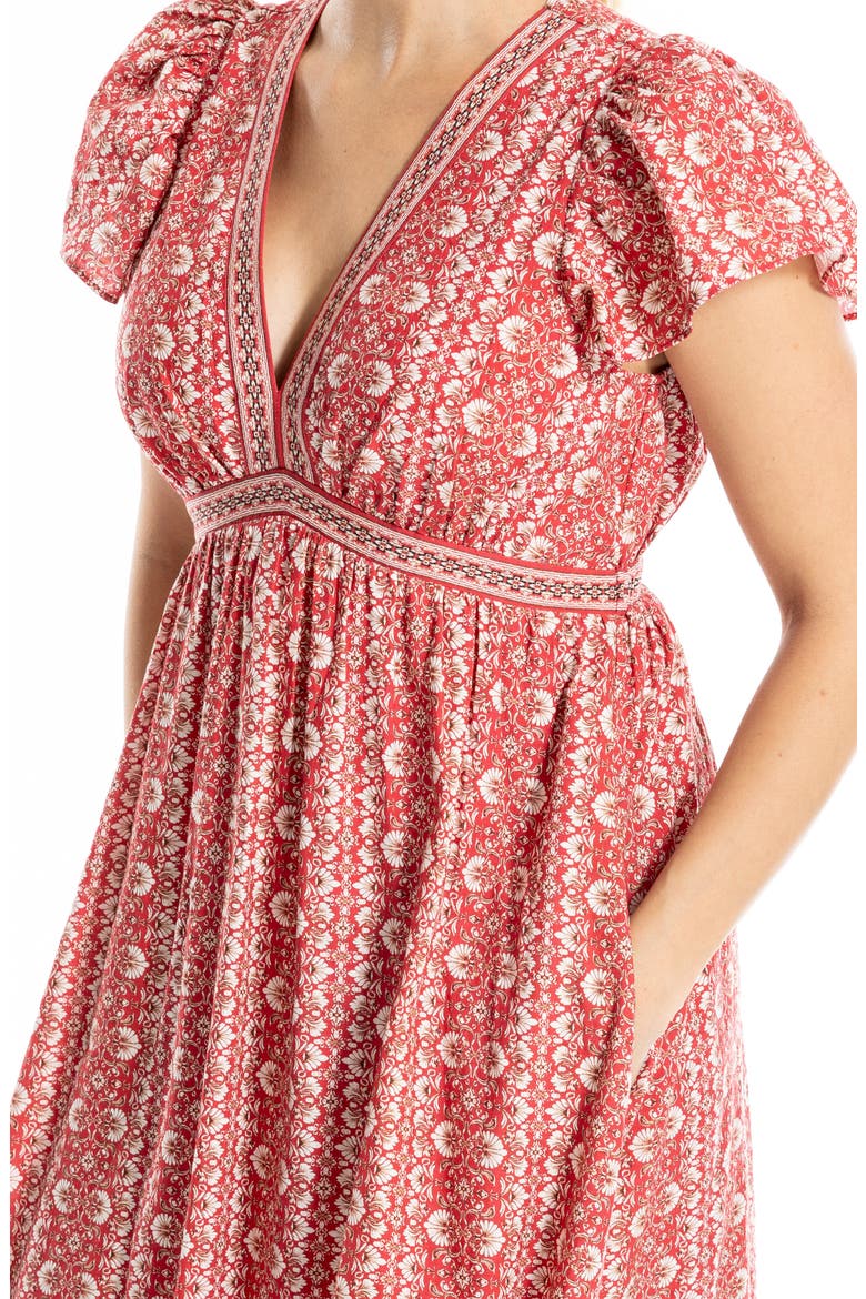 Flutter Sleeve Maxi Dress, Alternate, color, RED/ CREAM