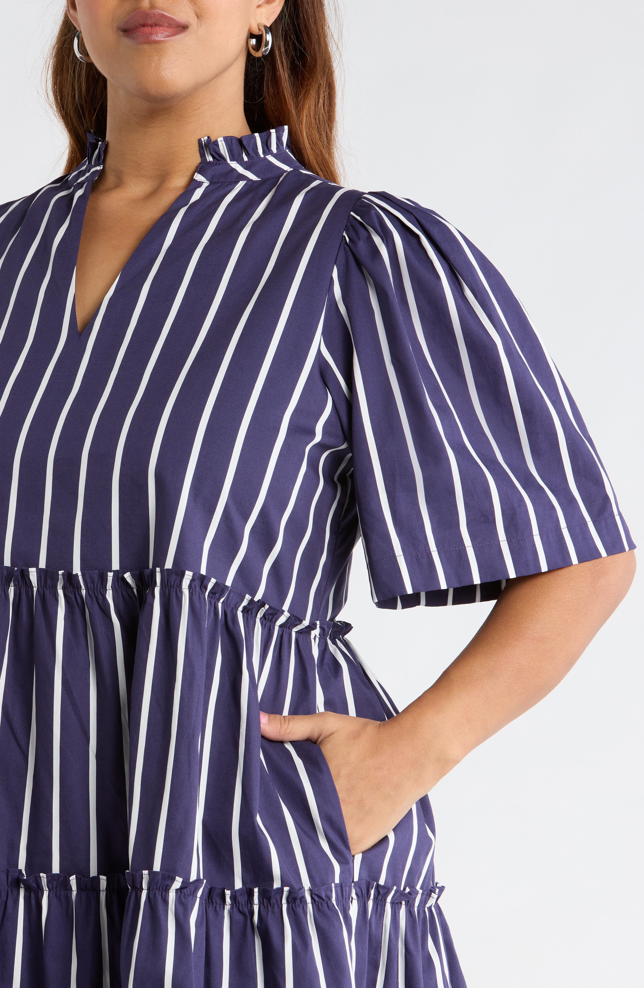SUGARLIPS Stripe Split Neck Trapeze Dress (Women) | Nordstrom