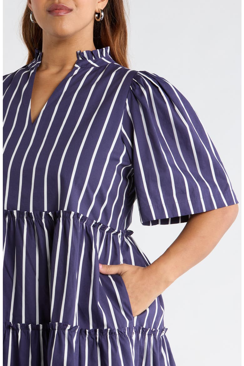Stripe Split Neck Trapeze Dress, Alternate, color, NAVY-WHT-STRIPE