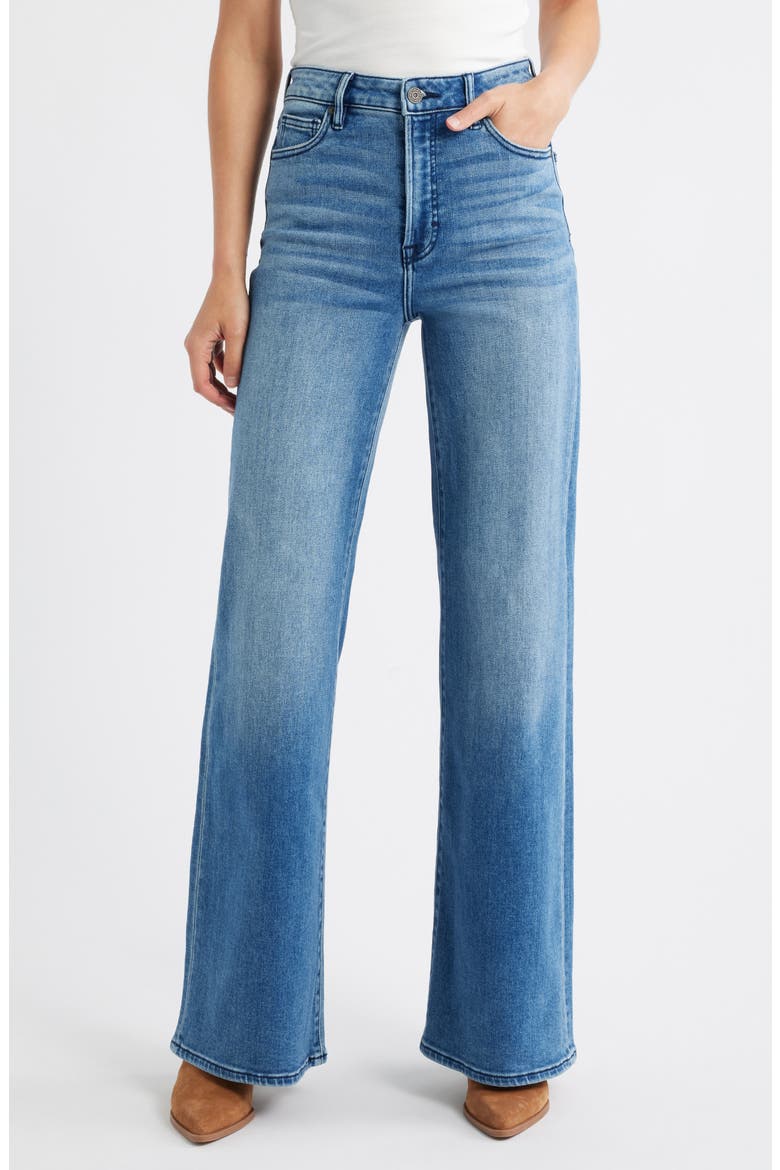 Comfort High Waist Flare Jeans, Main, color, DARK WASH