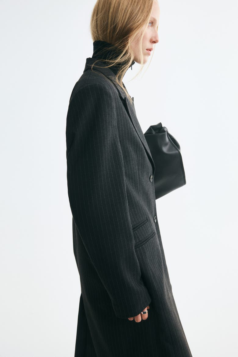 Long Jacket With Shoulder Pads, Alternate, color, Dark gray melange/pinstriped