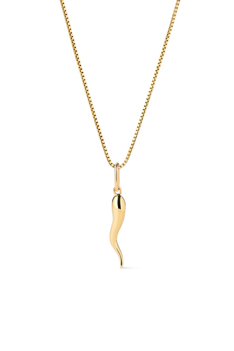 Solid Yellow Gold - Italian Horn Charm Necklace, Main, color, Gold