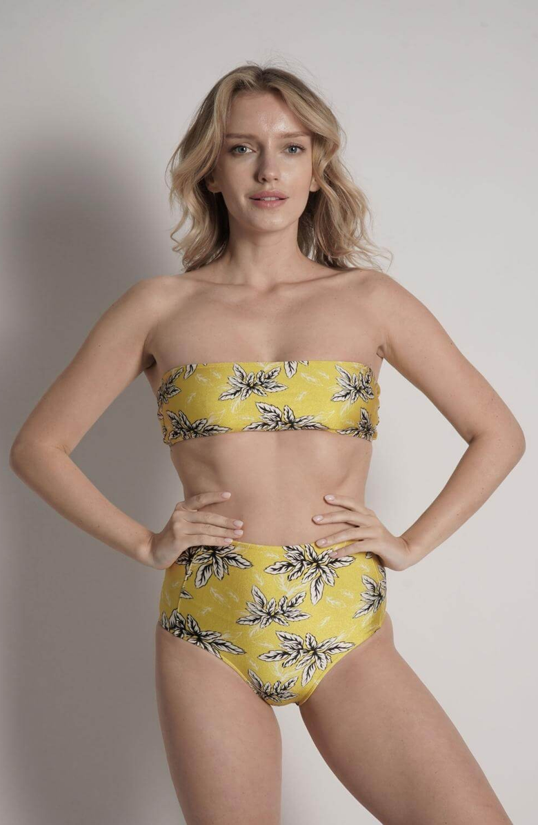 Sauipe Bianca Strapless Bandeau Bikini Top, Main, color, Yellow Floral
