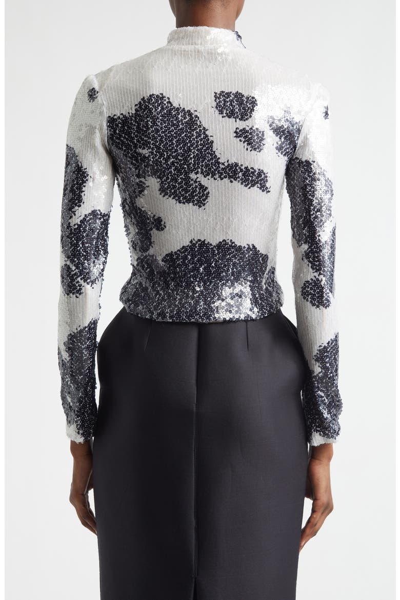 The Maven Paillette Cow Print Mock Neck Top, Alternate, color, SPOTTED BLACK