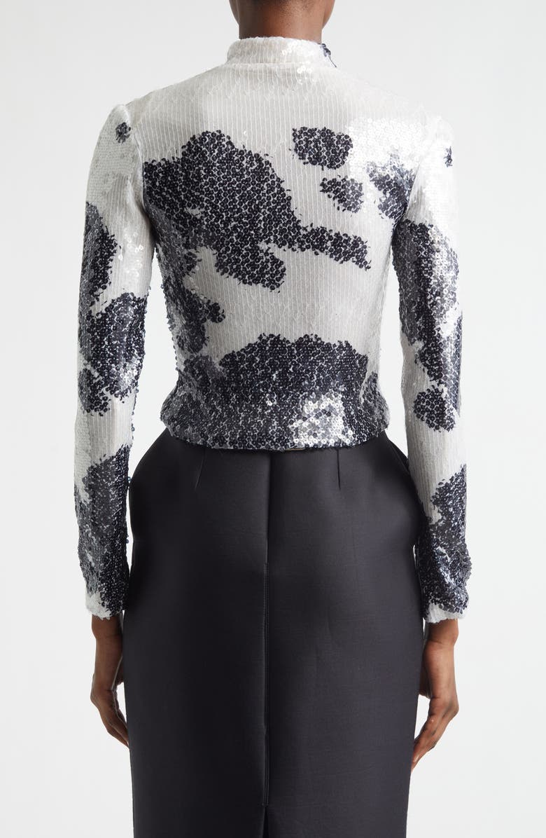 Brandon Maxwell The Maven Paillette Cow Print Mock Neck Top, Alternate, color, Spotted Black
