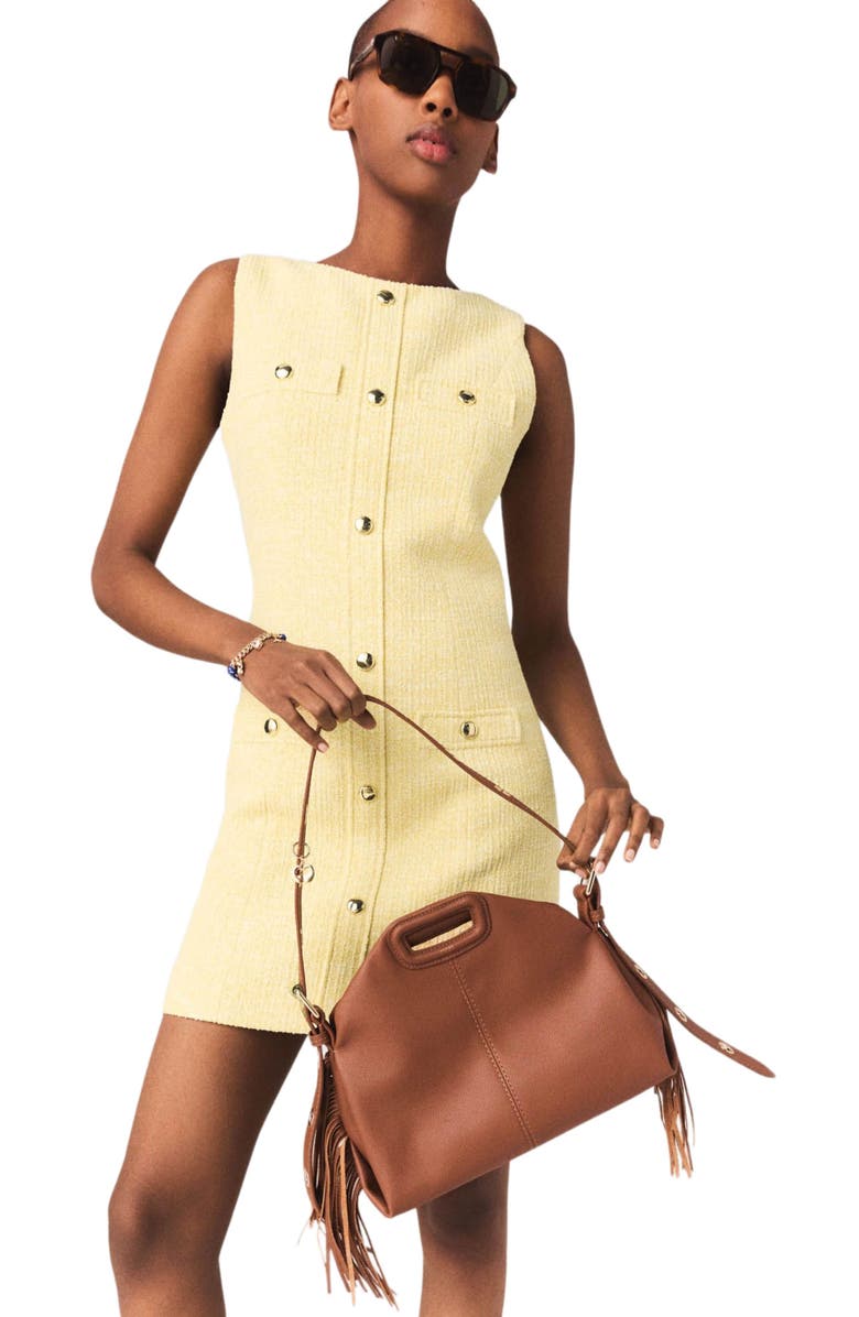 maje Short tweed dress, Alternate, color, Pale Yellow