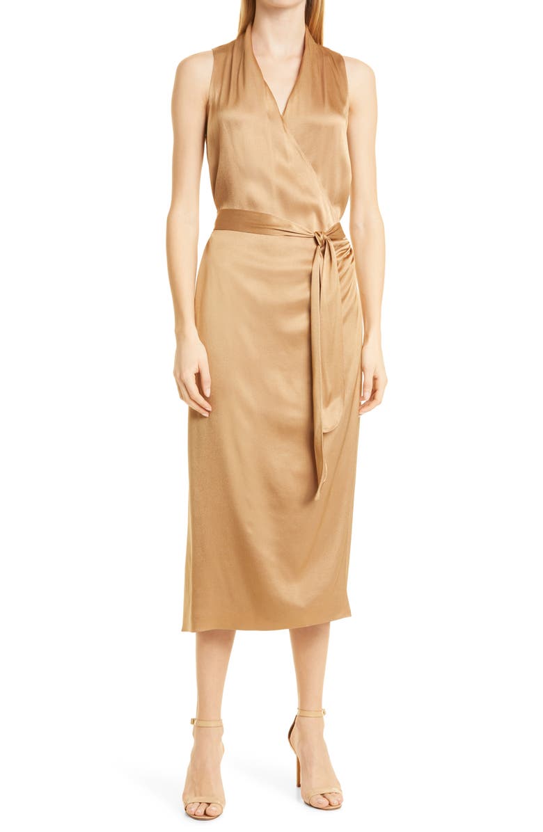 Vince Sleeveless Satin Wrap Dress, Main, color,