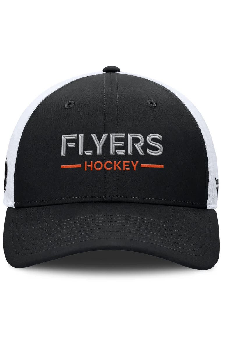 FANATICS Men's Fanatics Black/White Philadelphia Flyers Authentic Pro Rink Lockup Adjustable Trucker Hat, Alternate, color, Black