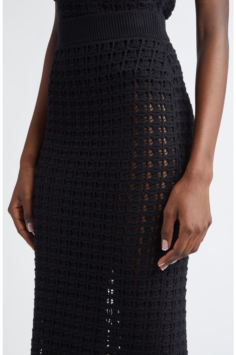Virgin Wool Crochet Midi Skirt, Alternate, color, N0000 NERO