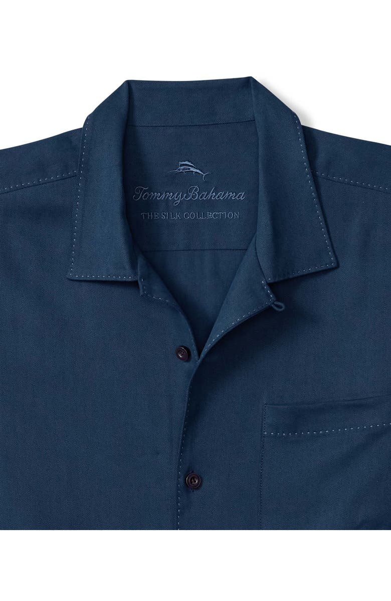 Tommy Bahama Harbor Luxe Silk Camp Shirt, Alternate, color, Navy
