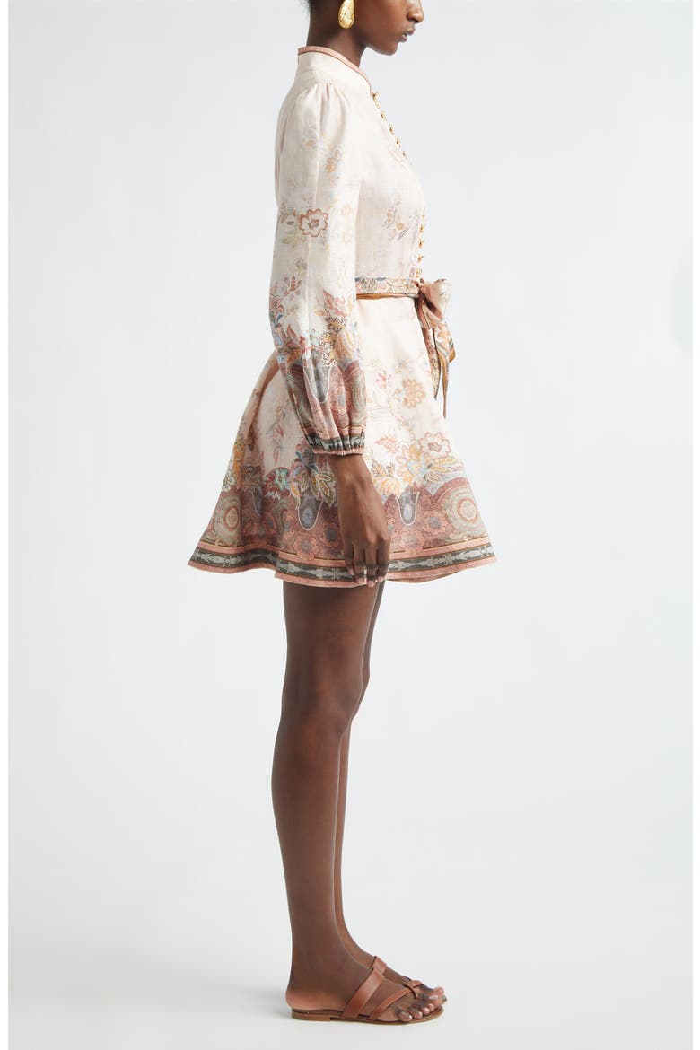 Alchemy Paisley Long Sleeve Belted Linen Minidress, Alternate, color, PINK PAISLEY