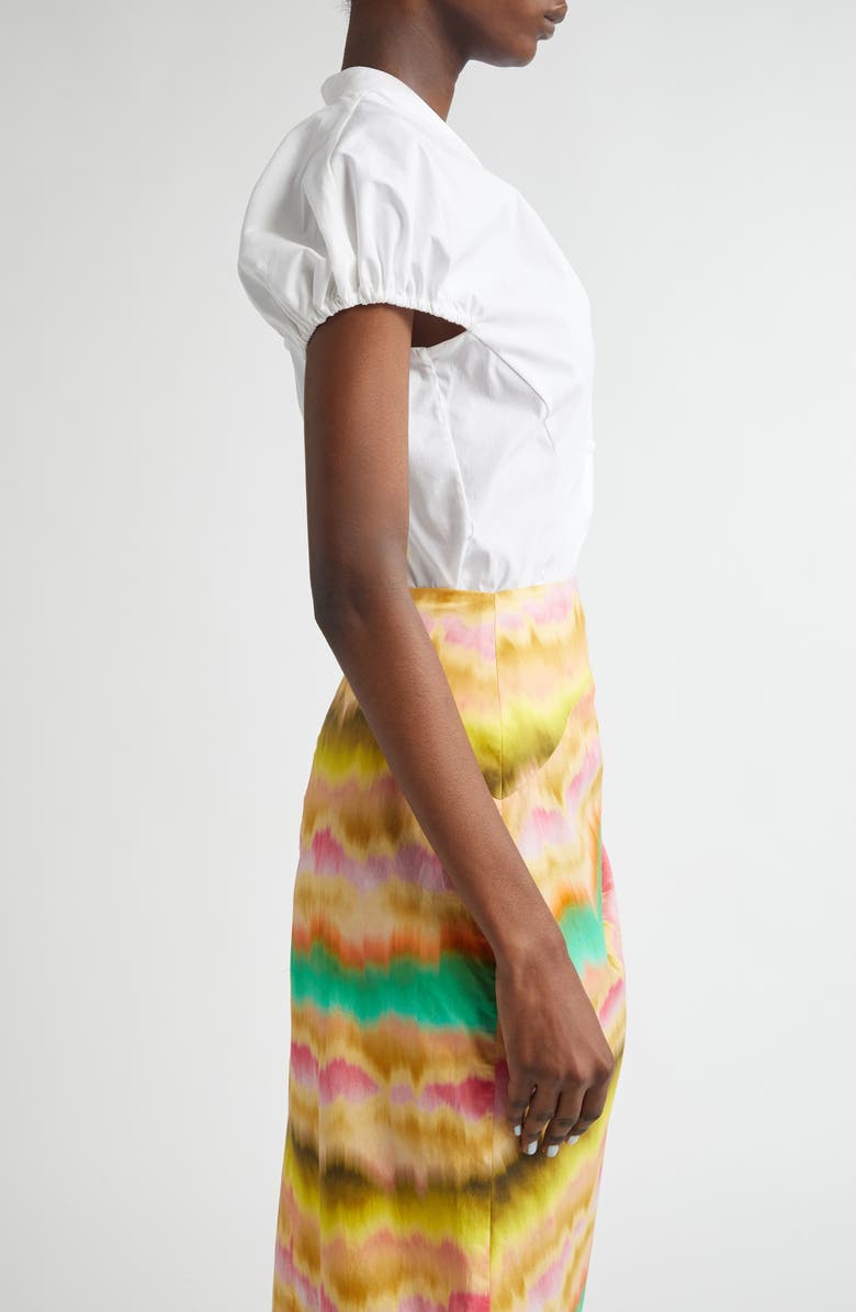 Lela Rose V-Neck Poplin Button-Up Shirt, Alternate, color, Ivory