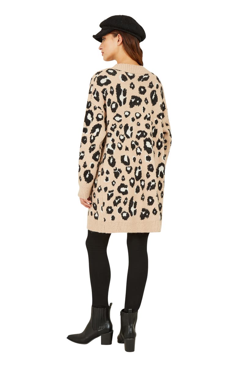 Yumi Animal Intarsia Knit Long Cardigan, Alternate, color, Beige