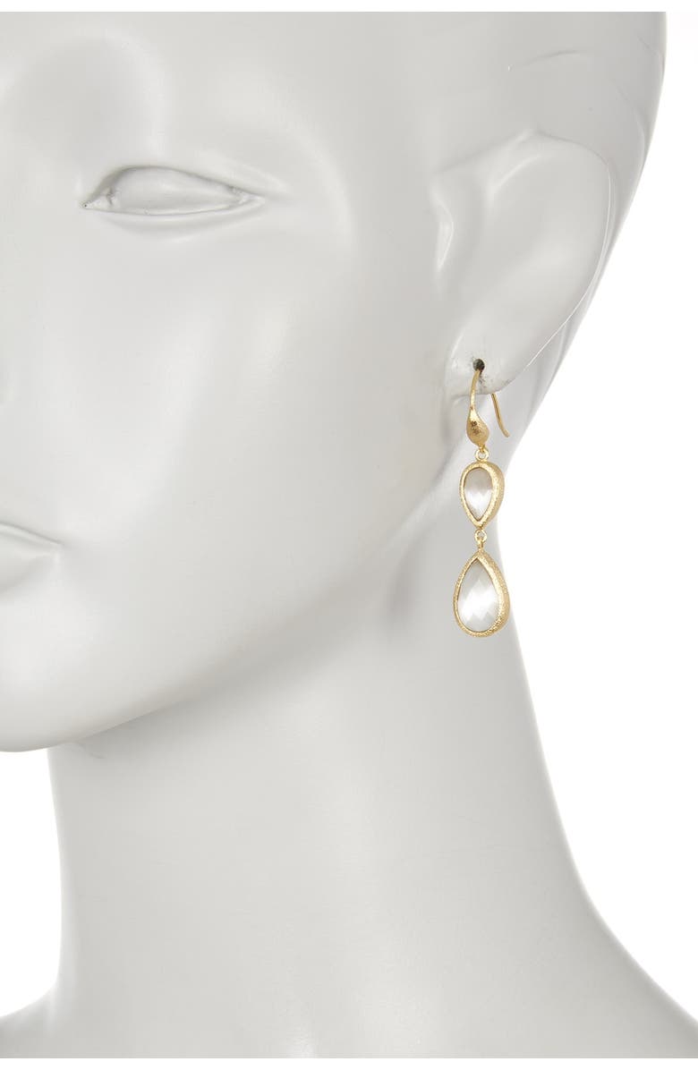 RIVKA FRIEDMAN 18K Gold Clad Faceted White Cat's Eye Crystal Double Teardrop Earrings, Alternate, color,