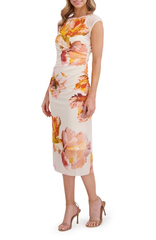 Ted Baker Ruched Mesh Midi Body-con Dress In Multi