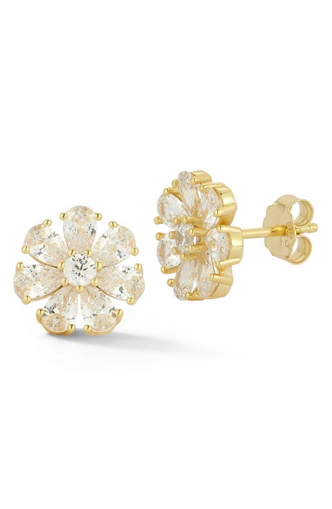 Flower Cubic Zirconia Stud Earrings