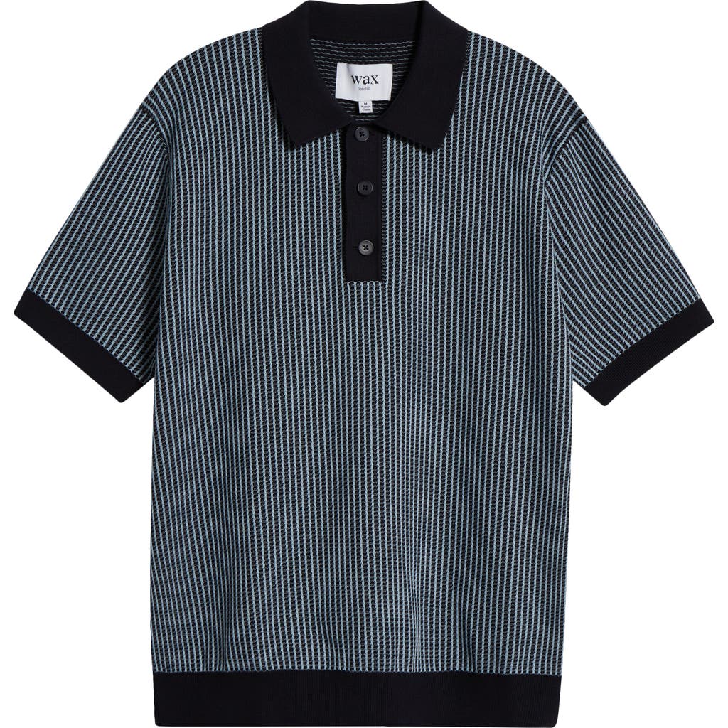 Wax London Turin Ladder Stripe Polo In Navy