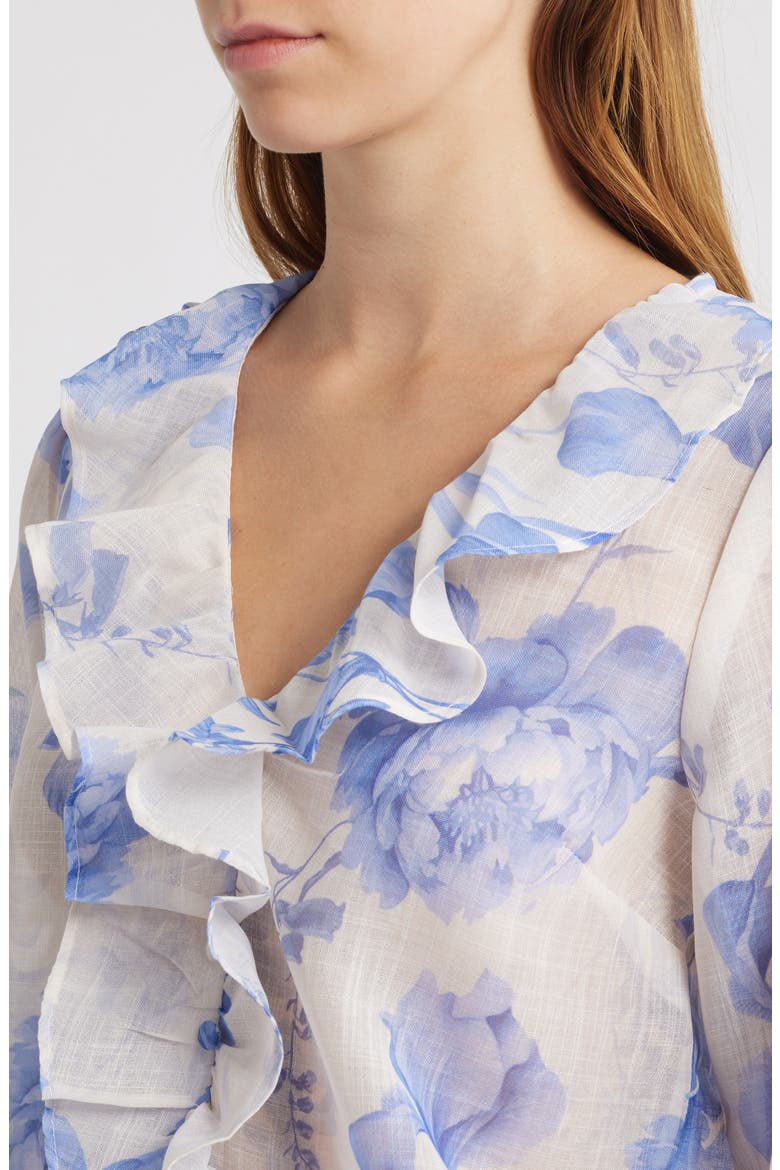 Floral Print Ruffle Top, Alternate, color, WHITE