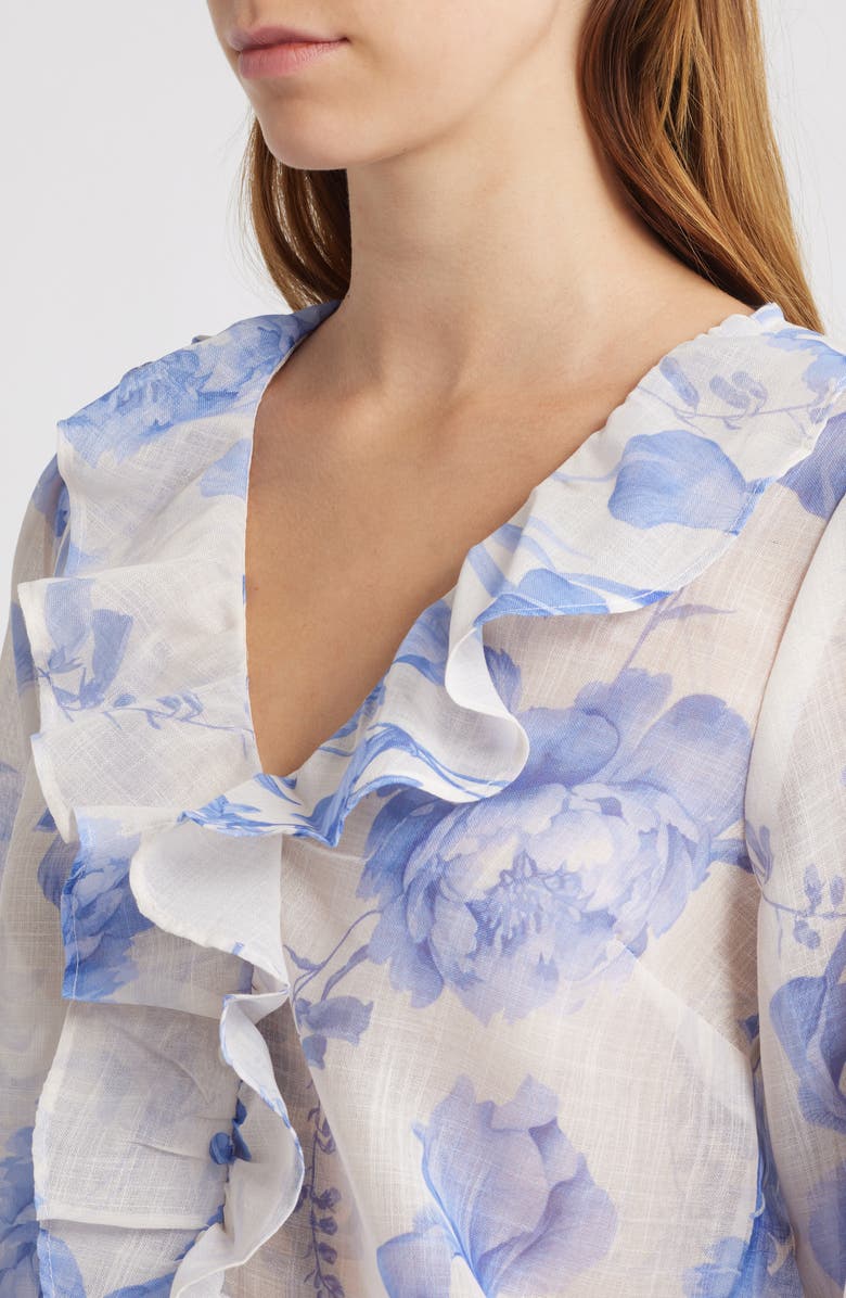 Lipsy Floral Print Ruffle Top, Alternate, color, White
