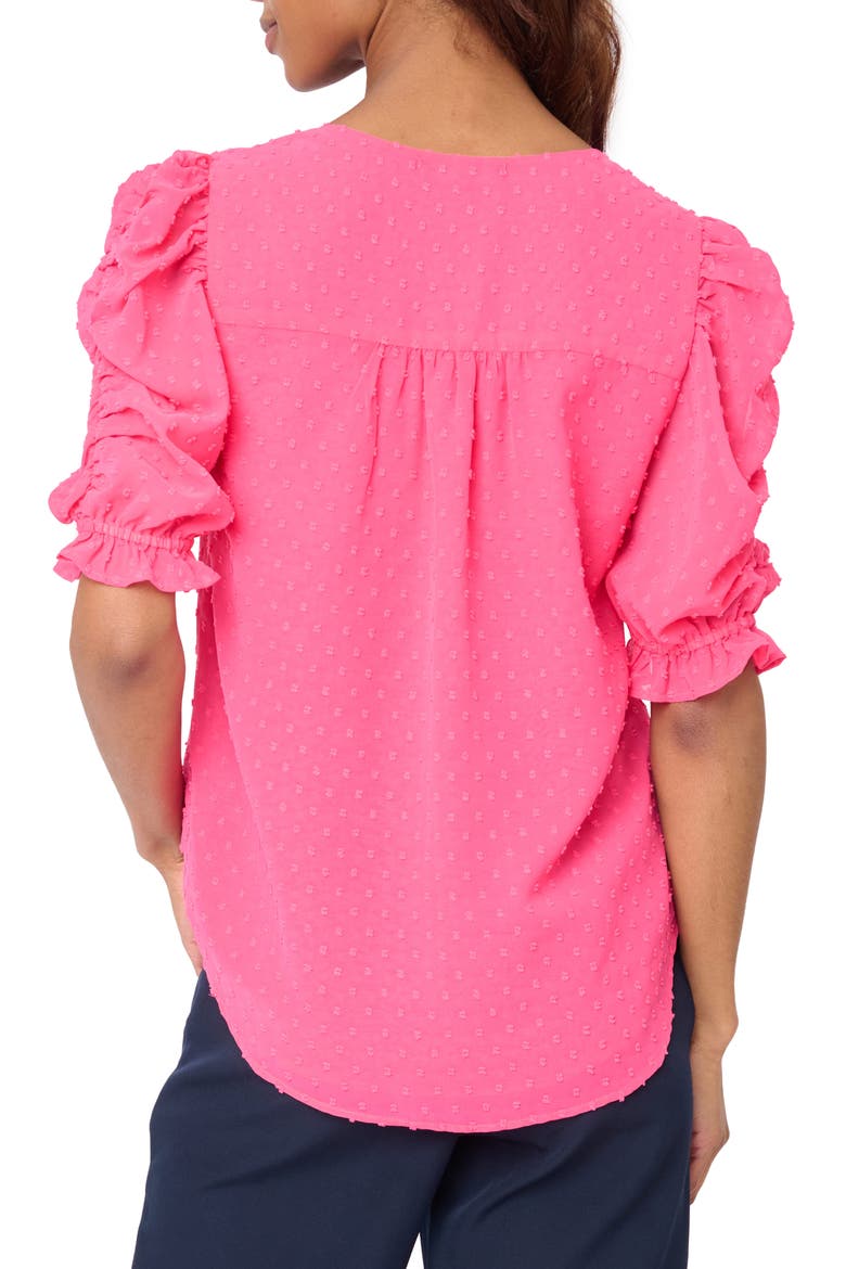Clip Dot Ruched Sleeve Chiffon Top, Alternate, color, BRIGHT PINK ROSE