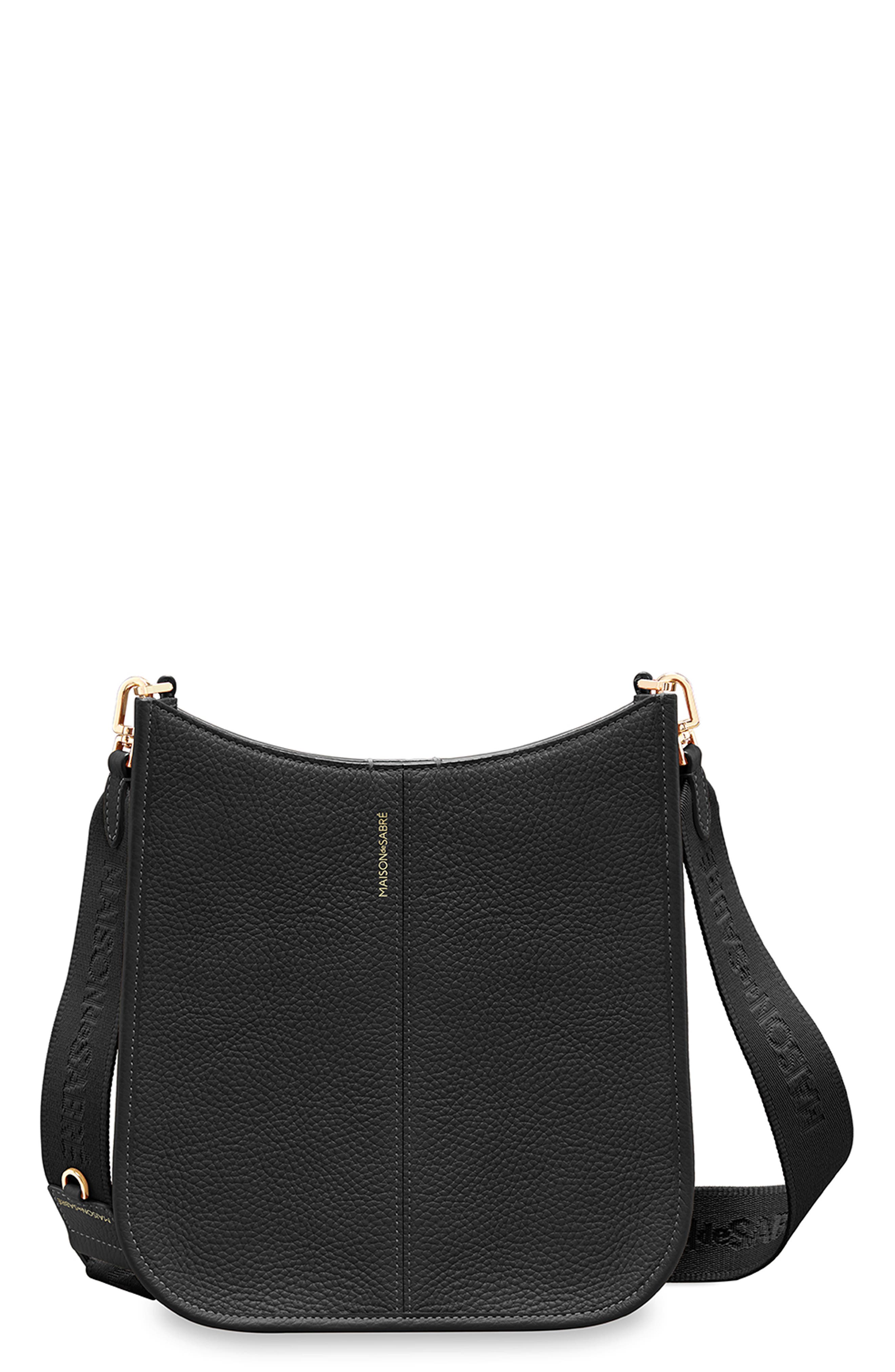 MAISON de SABRÉ Leather Saddle Bag, Main, color, Black Caviar