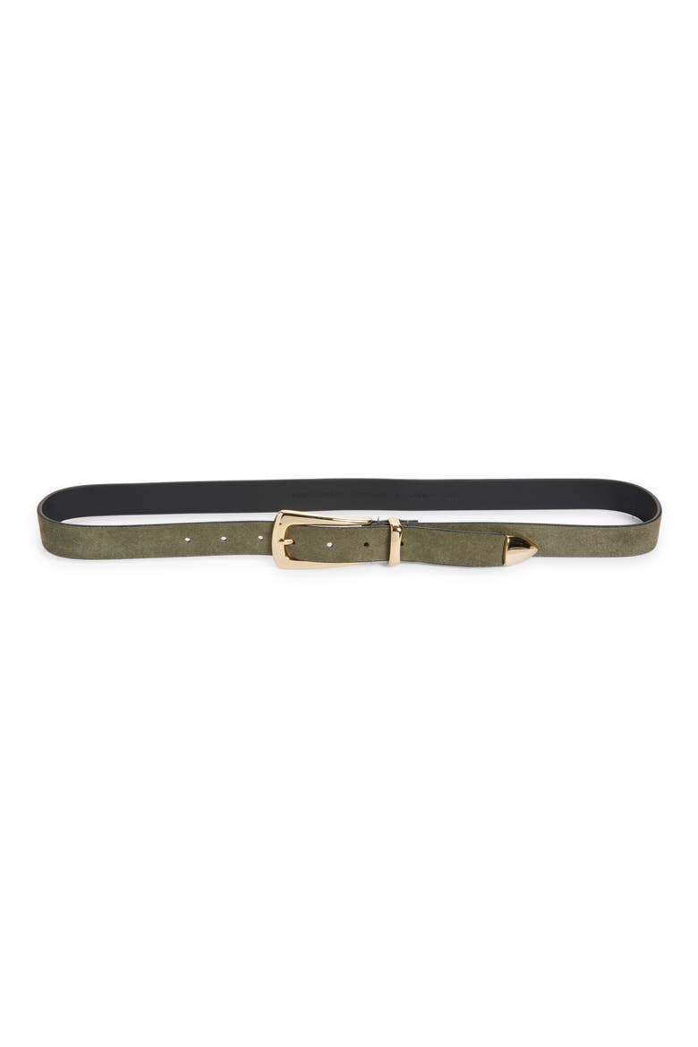 The Suede Statement Belt, Main, color, SMOKETREE / POLISHED GOLD