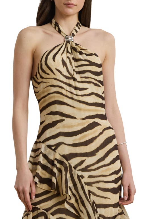 Ralph Lauren Zebra-print Ruffle-trim Georgette Gown In Brown