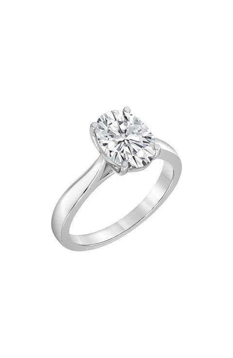 14K White Gold Near Colorless Lab Grown Oval Diamond Solitaire Ring