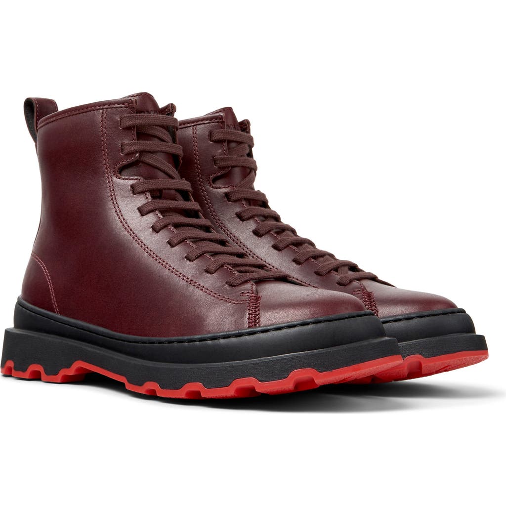 Camper Brutus Lace-up Combat Boots In Burgundy