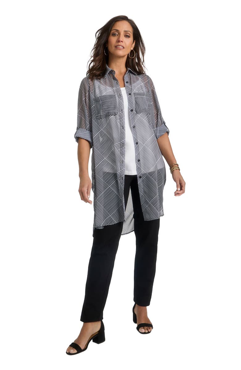 Jessica London Sheer Georgette Mega Tunic, Main, color, Black Stripe Tile