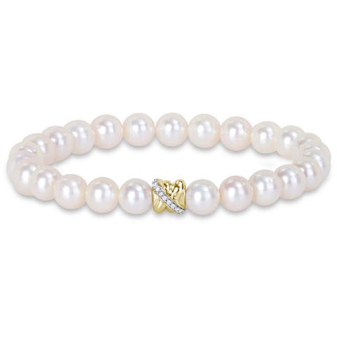 Cultured Pearl & Diamond Bracelet 14k