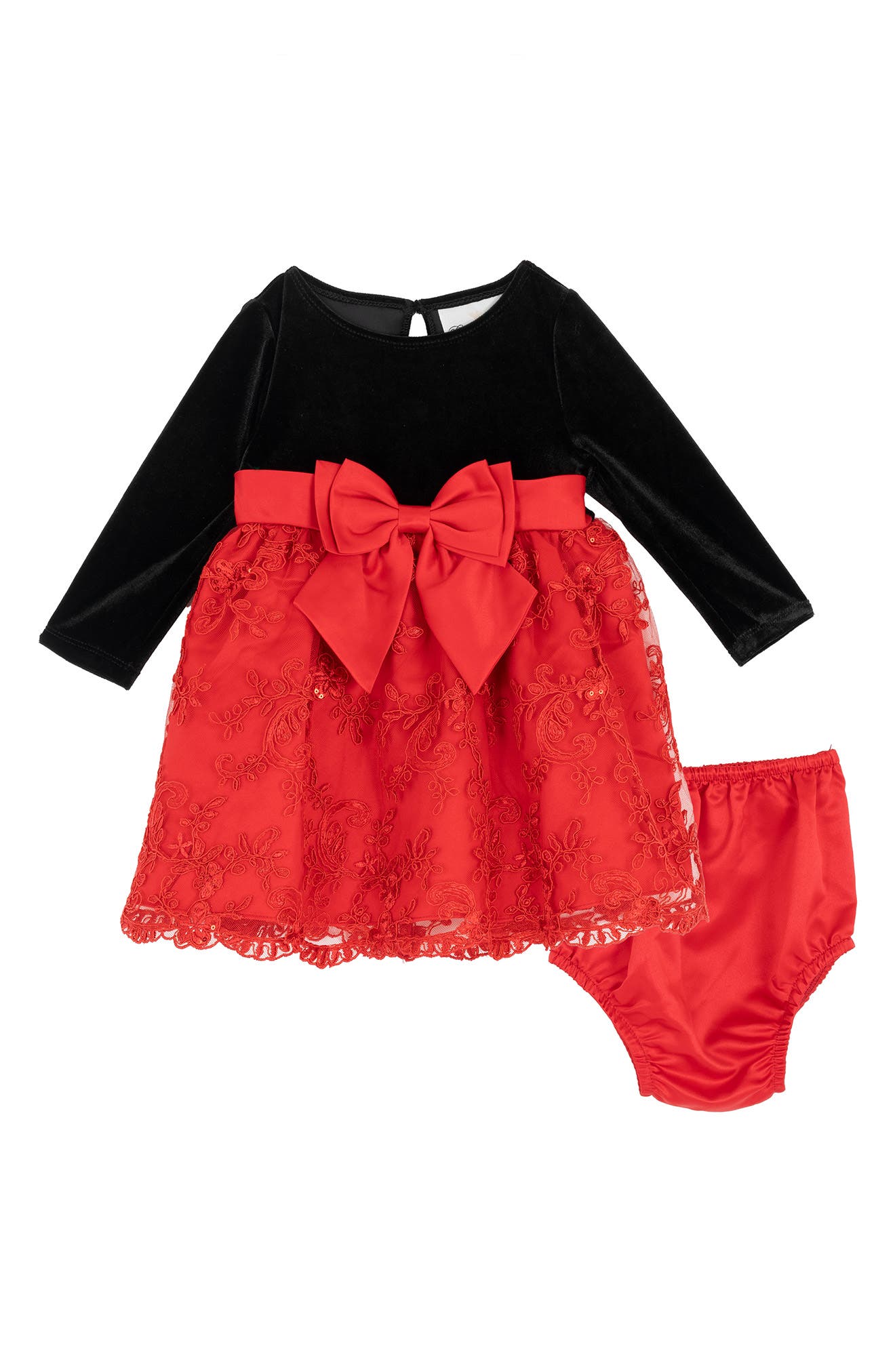 Velvet and Soutache Lace Dress and Bloomers Set