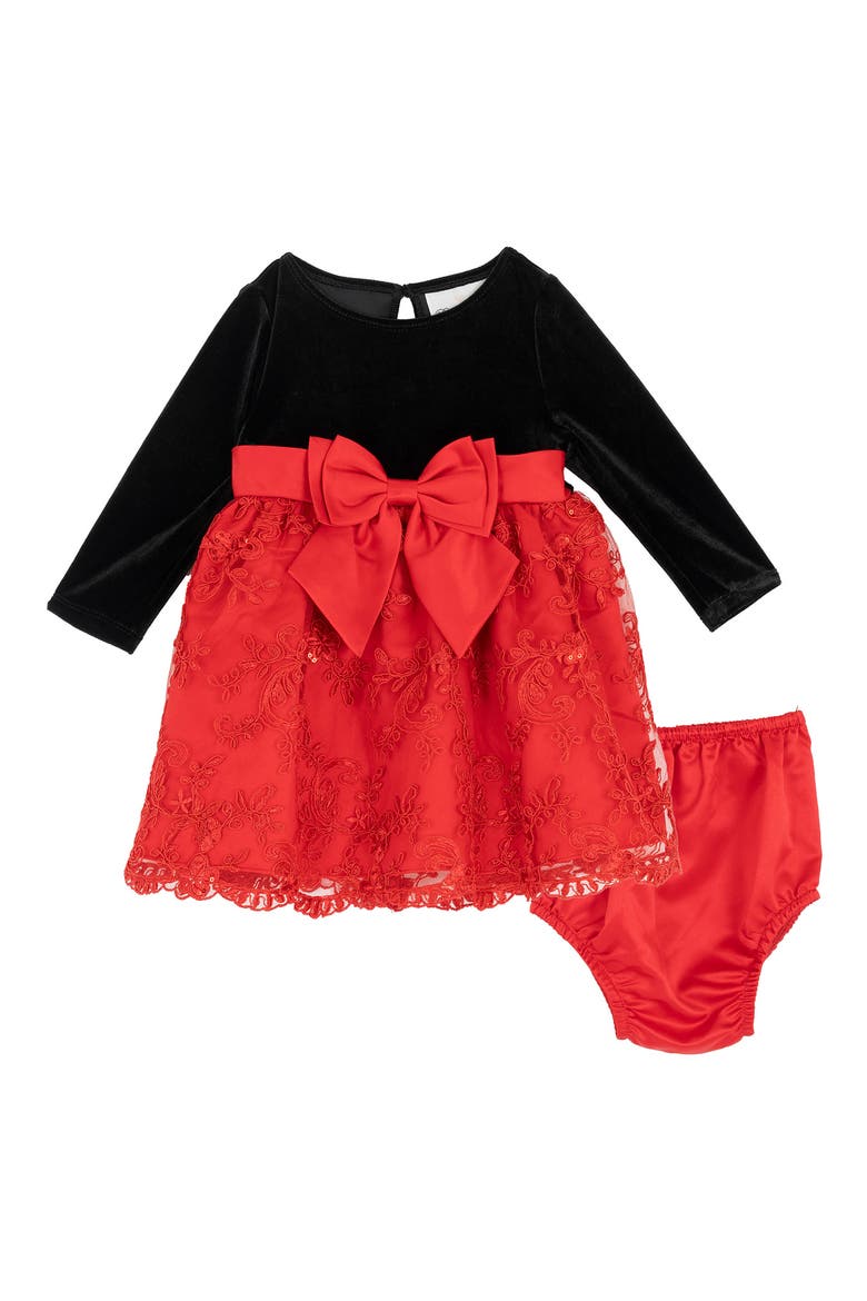 Velvet and Soutache Lace Dress and Bloomers Set, Main, color, RED