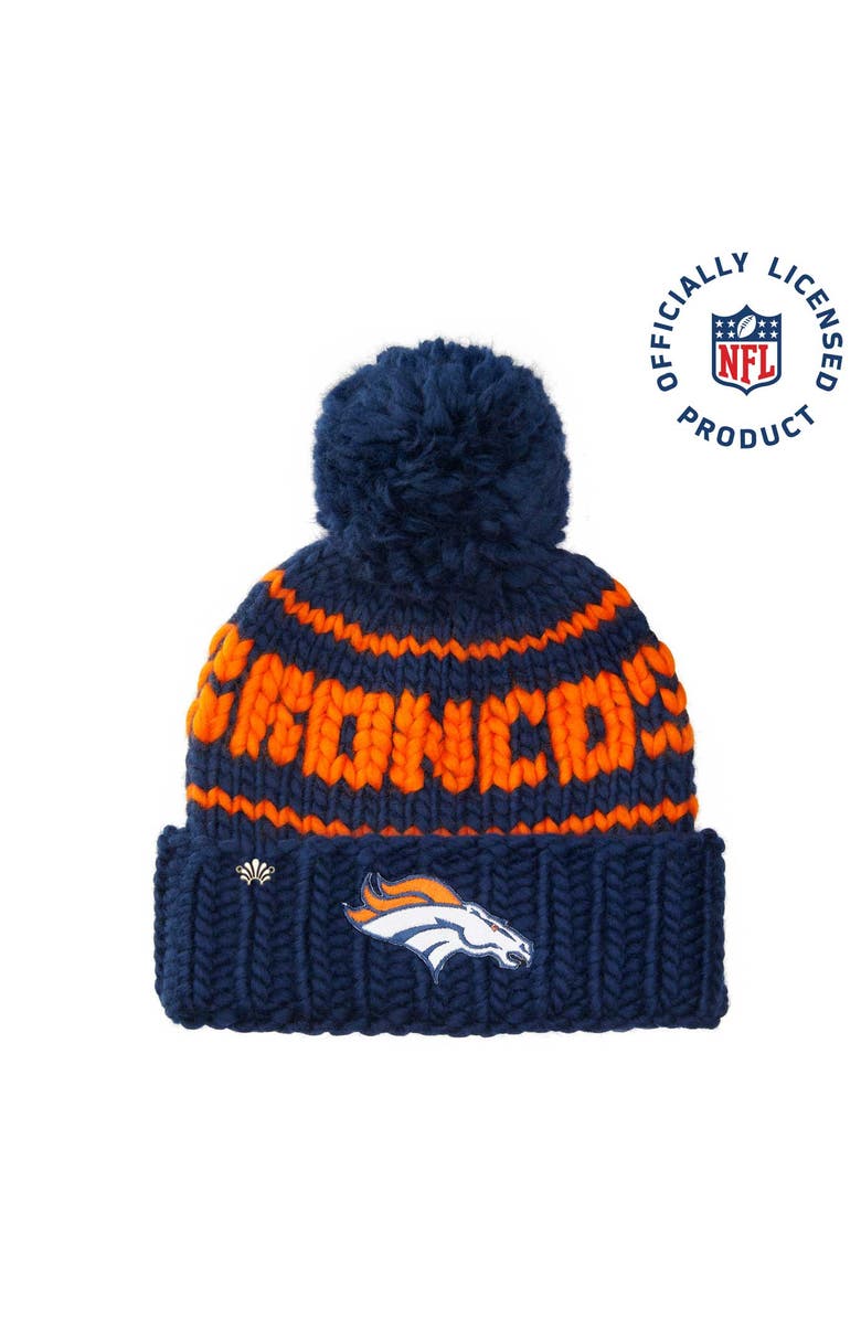 Lele Sadoughi Navy Broncos Nfl Beanie With Yarn Pom Pom, Main, color, Navy 400