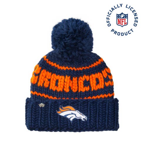 Navy Broncos Nfl Beanie With Yarn Pom Pom