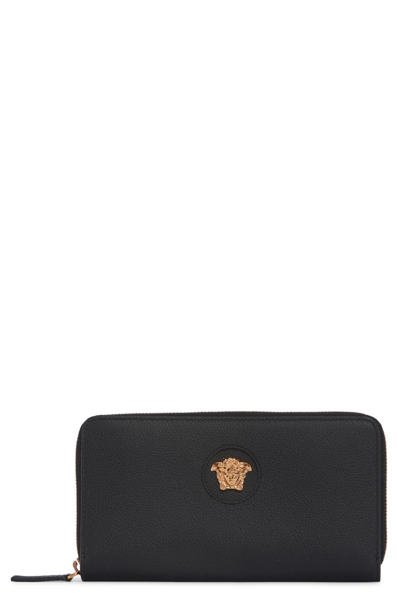 Versace La Medusa Zip Around Leather Wallet, Main, color, 