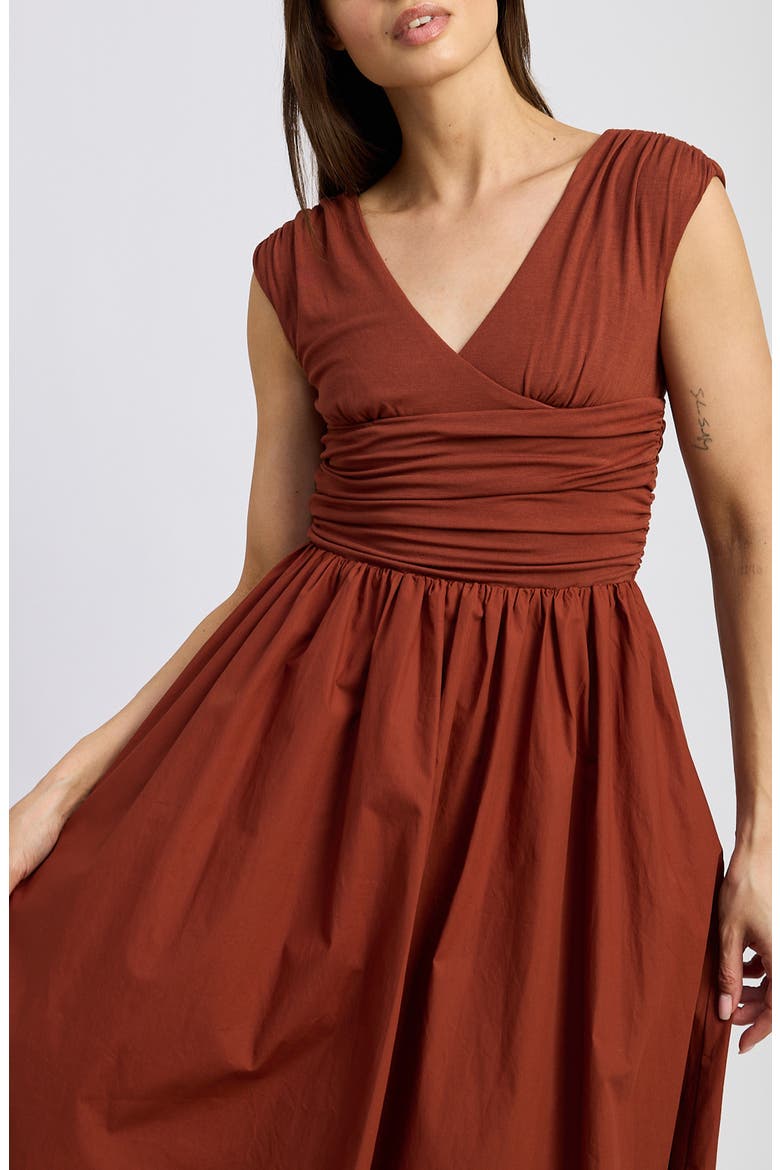 Emma Ruched Mixed Media Sundress, Alternate, color, BRICK