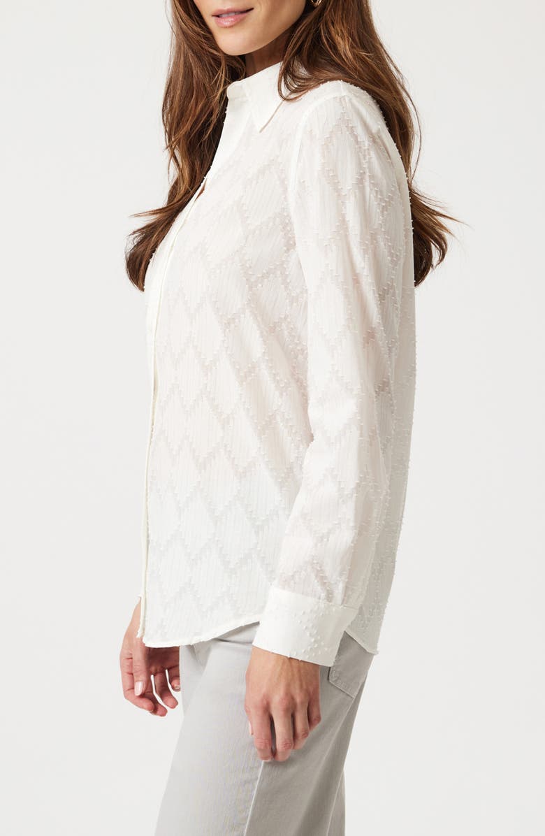 Mavi Jeans Clip Dot Diamond Cotton Button-Up Shirt, Alternate, color, Antique White