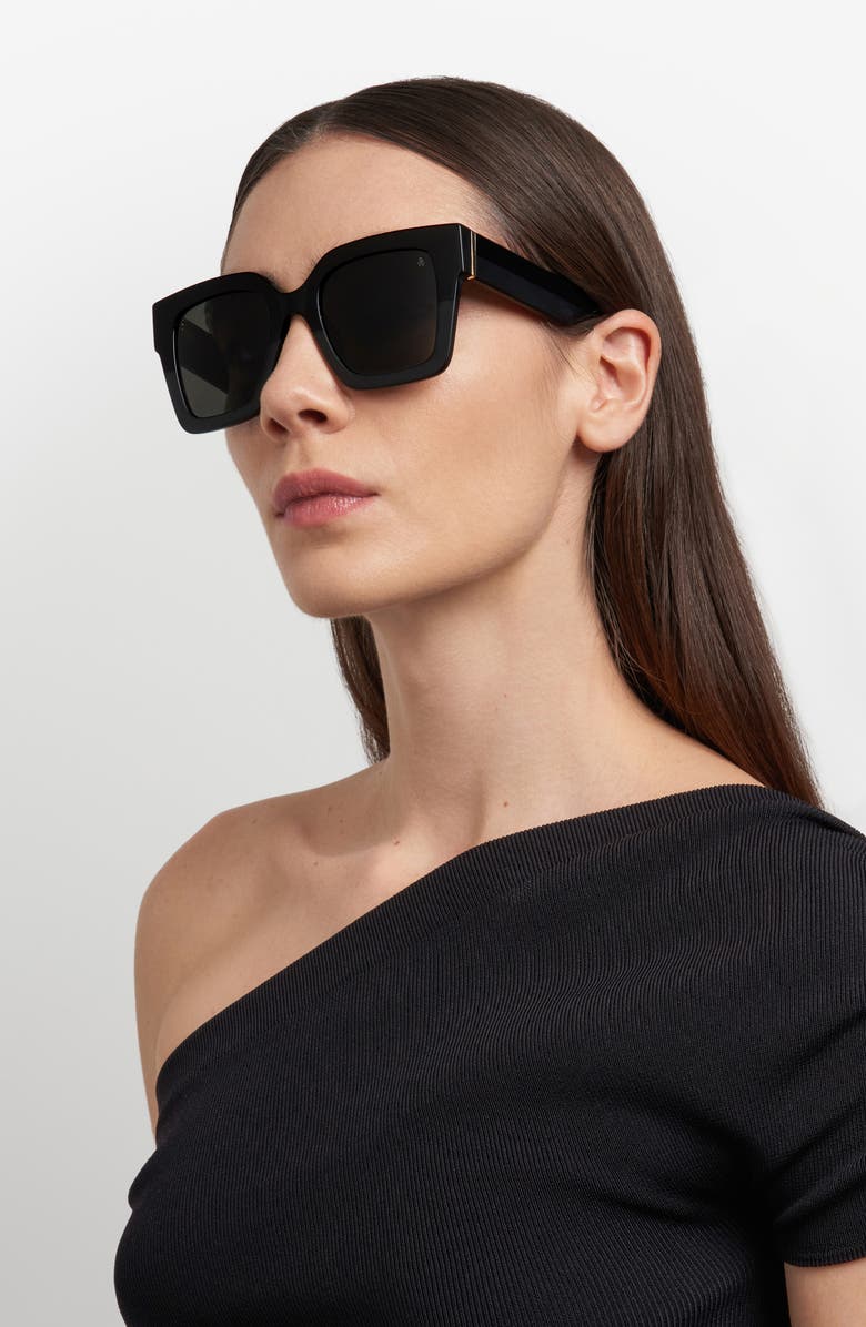 Stuart Weitzman 51mm Polarized Square Sunglasses, Alternate, color, Black
