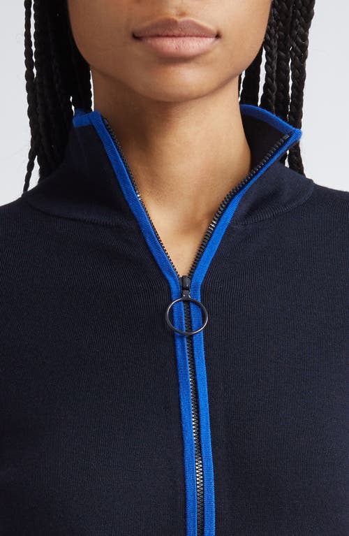 Akris Punto Contrast Trim Virgin Merino Wool Zip Front Cardigan In Blue