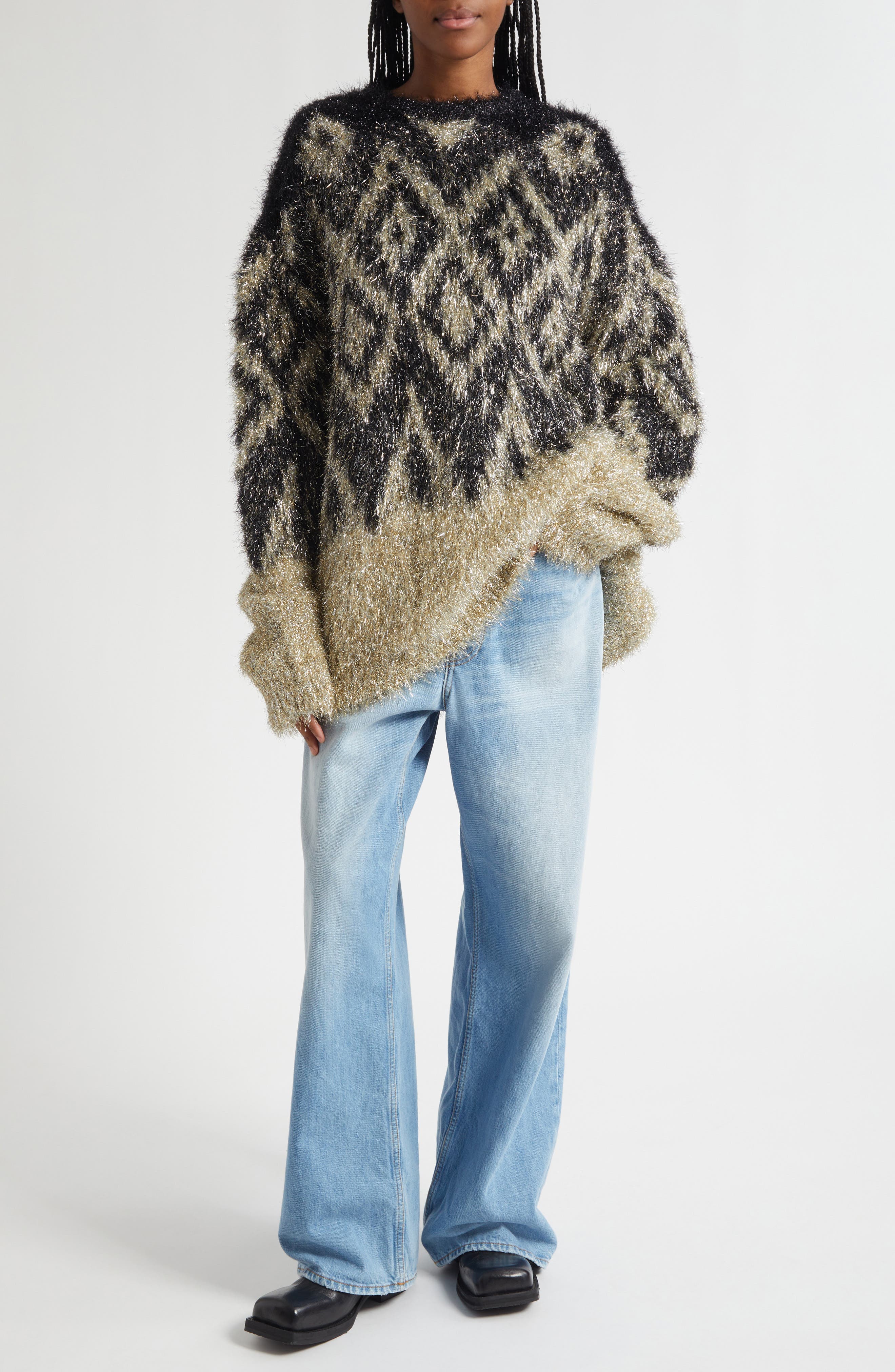 Kinai Metallic Tinsel Fair Isle Sweater - image 2