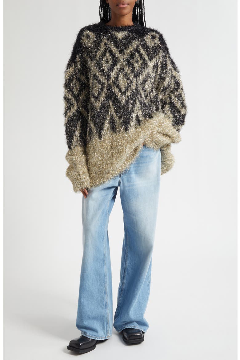 Kinai Metallic Tinsel Fair Isle Sweater, Alternate, color, BLACK/ GOLD