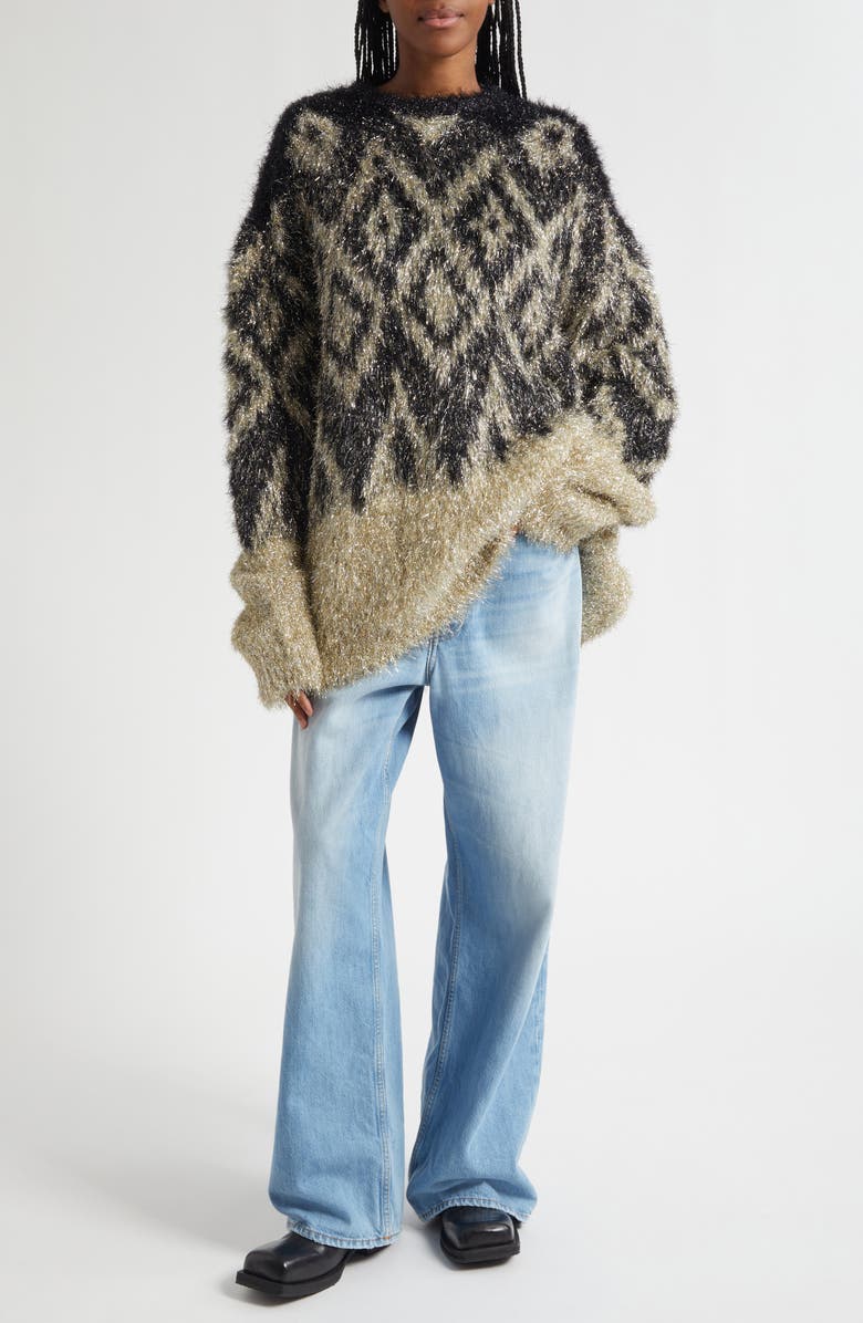 Acne Studios Kinai Metallic Tinsel Fair Isle Sweater, Alternate, color, Black/ Gold